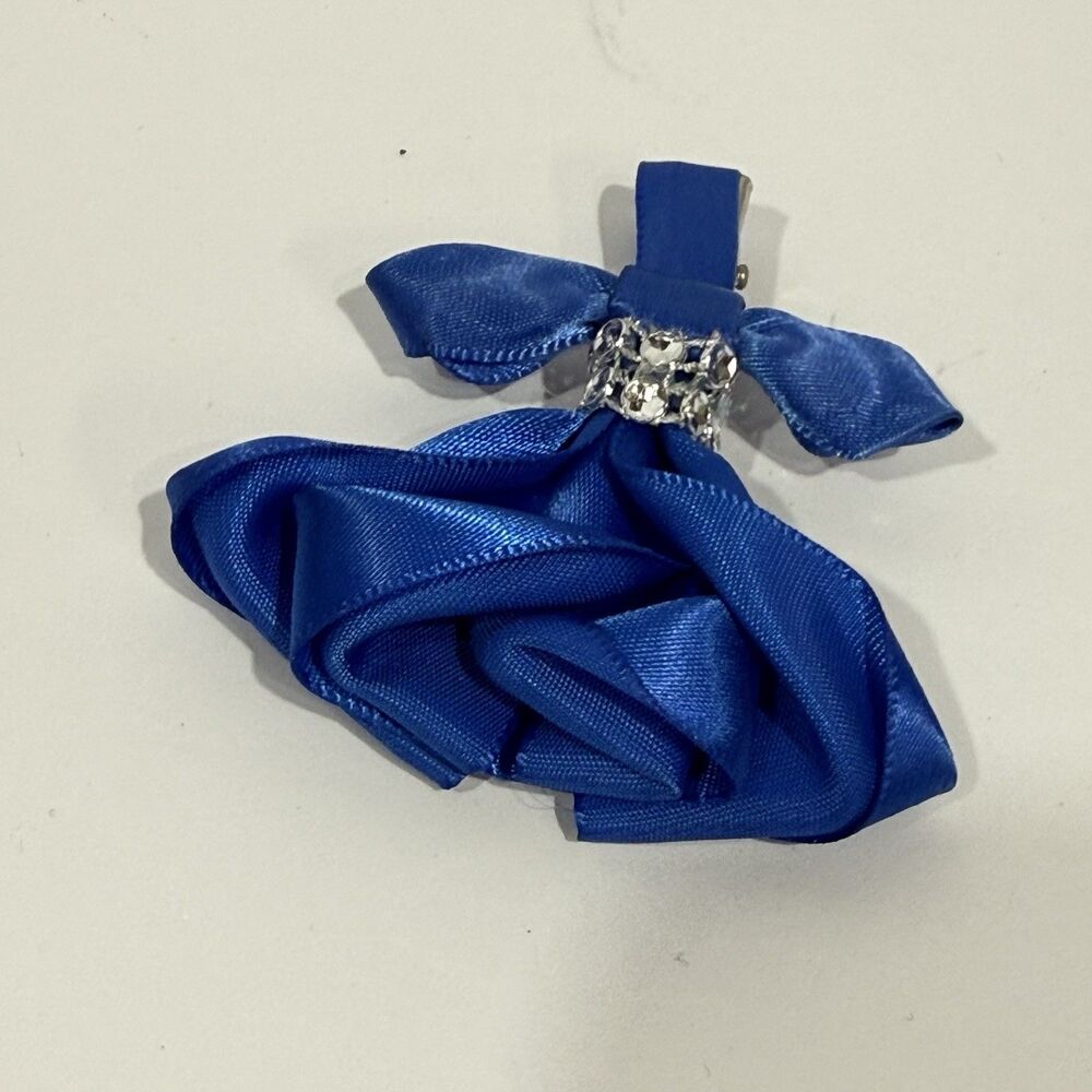 Handmade Satin Rose Hair Clip Blue Flower Bow Romantic Cottagecore 2.5 In - Picture 7 of 11